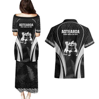New Zealand Aotearoa Rugby Couples Matching Puletasi Dress and Hawaiian Shirt Haka Dance Mixed Silver Fern Sporty Style LT9 - Polynesian Pride