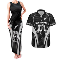 New Zealand Aotearoa Rugby Couples Matching Tank Maxi Dress and Hawaiian Shirt Haka Dance Mixed Silver Fern Sporty Style LT9 Black - Polynesian Pride