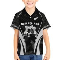 New Zealand Aotearoa Rugby Family Matching Puletasi Dress and Hawaiian Shirt Haka Dance Mixed Silver Fern Sporty Style LT9 Son's Shirt Black - Polynesian Pride
