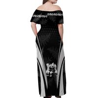 New Zealand Aotearoa Rugby Off Shoulder Maxi Dress Haka Dance Mixed Silver Fern Sporty Style LT9 - Polynesian Pride