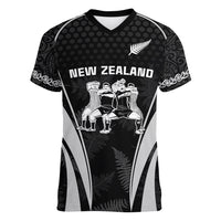 New Zealand Aotearoa Rugby Women V Neck T Shirt Haka Dance Mixed Silver Fern Sporty Style LT9 Female Black - Polynesian Pride
