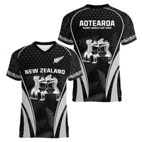 New Zealand Aotearoa Rugby Women V Neck T Shirt Haka Dance Mixed Silver Fern Sporty Style LT9 - Polynesian Pride