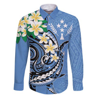 FSM Kosrae Polynesian Shark Tattoo Personalised Family Matching Off Shoulder Short Dress and Hawaiian Shirt LT9 Dad's Shirt - Long Sleeve Blue - Polynesian Pride