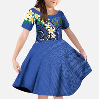 FSM Pohnpei Polynesian Shark Tattoo Personalised Family Matching Tank Maxi Dress and Hawaiian Shirt LT9 Daughter's Dress Blue - Polynesian Pride