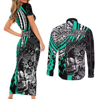personalised-polynesia-skull-couples-matching-short-sleeve-bodycon-dress-and-long-sleeve-button-shirts-tattoo-in-the-style-of-maori-with-marine-life-aqua