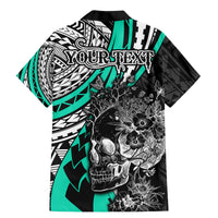 Personalised Polynesia Skull Family Matching Mermaid Dress and Hawaiian Shirt Tattoo In The Style Of Maori With Marine Life Aqua LT9 - Polynesian Pride