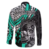 Personalised Polynesia Skull Family Matching Mermaid Dress and Hawaiian Shirt Tattoo In The Style Of Maori With Marine Life Aqua LT9 - Polynesian Pride