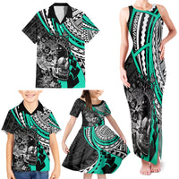 Personalised Polynesia Skull Family Matching Tank Maxi Dress and Hawaiian Shirt Tattoo In The Style Of Maori With Marine Life Aqua LT9 - Polynesian Pride