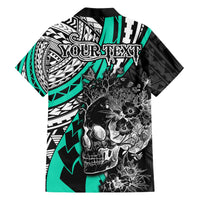 Personalised Polynesia Skull Hawaiian Shirt Tattoo In The Style Of Maori With Marine Life Aqua LT9 - Polynesian Pride