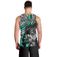 Personalised Polynesia Skull Men Tank Top Tattoo In The Style Of Maori With Marine Life Aqua LT9 - Polynesian Pride