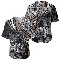 Personalised Polynesia Skull Baseball Jersey Tattoo In The Style Of Maori With Marine Life Gold LT9 - Polynesian Pride