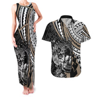 Personalised Polynesia Skull Couples Matching Tank Maxi Dress and Hawaiian Shirt Tattoo In The Style Of Maori With Marine Life Gold LT9 Gold - Polynesian Pride