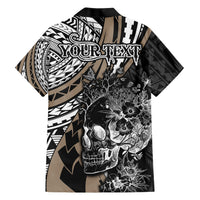 Personalised Polynesia Skull Family Matching Short Sleeve Bodycon Dress and Hawaiian Shirt Tattoo In The Style Of Maori With Marine Life Gold LT9 - Polynesian Pride