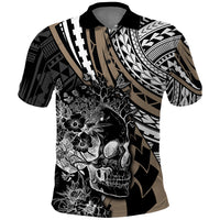 Personalised Polynesia Skull Polo Shirt Tattoo In The Style Of Maori With Marine Life Gold LT9 Gold - Polynesian Pride