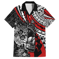 Personalised Polynesia Skull Family Matching Off Shoulder Maxi Dress and Hawaiian Shirt Tattoo In The Style Of Maori With Marine Life Red LT9 Dad's Shirt - Short Sleeve Red - Polynesian Pride