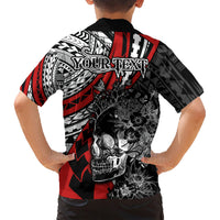Personalised Polynesia Skull Family Matching Short Sleeve Bodycon Dress and Hawaiian Shirt Tattoo In The Style Of Maori With Marine Life Red LT9 - Polynesian Pride