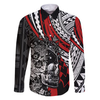 Personalised Polynesia Skull Family Matching Tank Maxi Dress and Hawaiian Shirt Tattoo In The Style Of Maori With Marine Life Red LT9 Dad's Shirt - Long Sleeve Red - Polynesian Pride