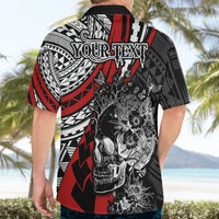 Personalised Polynesia Skull Hawaiian Shirt Tattoo In The Style Of Maori With Marine Life Red LT9 - Polynesian Pride