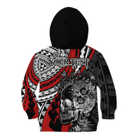 Personalised Polynesia Skull Kid Hoodie Tattoo In The Style Of Maori With Marine Life Red LT9 - Polynesian Pride