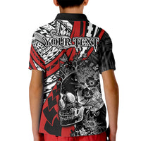 Personalised Polynesia Skull Kid Polo Shirt Tattoo In The Style Of Maori With Marine Life Red LT9 - Polynesian Pride