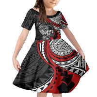 Personalised Polynesia Skull Kid Short Sleeve Dress Tattoo In The Style Of Maori With Marine Life Red LT9 KID Red - Polynesian Pride