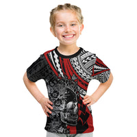 Personalised Polynesia Skull Kid T Shirt Tattoo In The Style Of Maori With Marine Life Red LT9 Red - Polynesian Pride