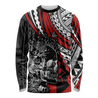 Personalised Polynesia Skull Long Sleeve Shirt Tattoo In The Style Of Maori With Marine Life Red LT9 Unisex Red - Polynesian Pride
