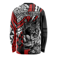 Personalised Polynesia Skull Long Sleeve Shirt Tattoo In The Style Of Maori With Marine Life Red LT9 - Polynesian Pride