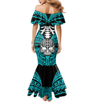 Personalised Polynesia Skull Family Matching Mermaid Dress and Hawaiian Shirt With Boars Tusk Aqua Arty Vibe LT9 - Polynesian Pride