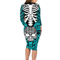 personalised-polynesia-skull-long-sleeve-bodycon-dress-with-boars-tusk-aqua-arty-vibe