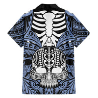 personalised-polynesia-skull-family-matching-long-sleeve-bodycon-dress-and-hawaiian-shirt-with-boars-tusk-blue-arty-vibe
