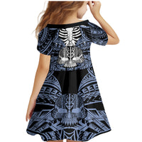 Personalised Polynesia Skull Family Matching Mermaid Dress and Hawaiian Shirt With Boars Tusk Blue Arty Vibe LT9 - Polynesian Pride