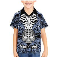 Personalised Polynesia Skull Family Matching Mermaid Dress and Hawaiian Shirt With Boars Tusk Blue Arty Vibe LT9 Son's Shirt Blue - Polynesian Pride