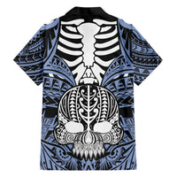 Personalised Polynesia Skull Family Matching Short Sleeve Bodycon Dress and Hawaiian Shirt With Boars Tusk Blue Arty Vibe LT9 - Polynesian Pride
