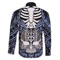 Personalised Polynesia Skull Family Matching Short Sleeve Bodycon Dress and Hawaiian Shirt With Boars Tusk Blue Arty Vibe LT9 - Polynesian Pride