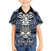 Personalised Polynesia Skull Family Matching Short Sleeve Bodycon Dress and Hawaiian Shirt With Boars Tusk Blue Arty Vibe LT9 Son's Shirt Blue - Polynesian Pride