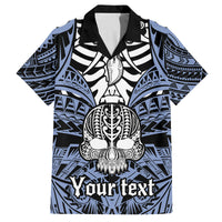 Personalised Polynesia Skull Family Matching Tank Maxi Dress and Hawaiian Shirt With Boars Tusk Blue Arty Vibe LT9 Dad's Shirt - Short Sleeve Blue - Polynesian Pride