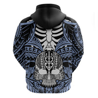 Personalised Polynesia Skull Hoodie With Boars Tusk Blue Arty Vibe LT9 - Polynesian Pride