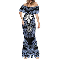 Personalised Polynesia Skull Mermaid Dress With Boars Tusk Blue Arty Vibe LT9 - Polynesian Pride
