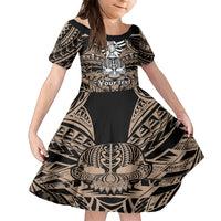 Personalised Polynesia Skull Family Matching Off Shoulder Maxi Dress and Hawaiian Shirt With Boars Tusk Gold Arty Vibe LT9 Daughter's Dress Gold - Polynesian Pride