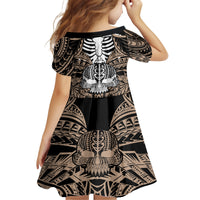 Personalised Polynesia Skull Family Matching Off Shoulder Maxi Dress and Hawaiian Shirt With Boars Tusk Gold Arty Vibe LT9 - Polynesian Pride