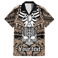 Personalised Polynesia Skull Family Matching Off Shoulder Maxi Dress and Hawaiian Shirt With Boars Tusk Gold Arty Vibe LT9 Dad's Shirt - Short Sleeve Gold - Polynesian Pride