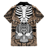 Personalised Polynesia Skull Family Matching Off Shoulder Maxi Dress and Hawaiian Shirt With Boars Tusk Gold Arty Vibe LT9 - Polynesian Pride