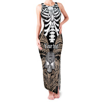Personalised Polynesia Skull Family Matching Tank Maxi Dress and Hawaiian Shirt With Boars Tusk Gold Arty Vibe LT9 Mom's Dress Gold - Polynesian Pride