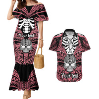 Personalised Polynesia Skull Couples Matching Mermaid Dress and Hawaiian Shirt With Boars Tusk Pink Arty Vibe LT9 Pink - Polynesian Pride