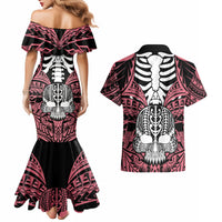 Personalised Polynesia Skull Couples Matching Mermaid Dress and Hawaiian Shirt With Boars Tusk Pink Arty Vibe LT9 - Polynesian Pride