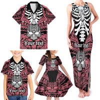 Personalised Polynesia Skull Family Matching Tank Maxi Dress and Hawaiian Shirt With Boars Tusk Pink Arty Vibe LT9 - Polynesian Pride