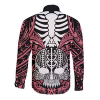 personalised-polynesia-skull-long-sleeve-button-shirt-with-boars-tusk-pink-arty-vibe