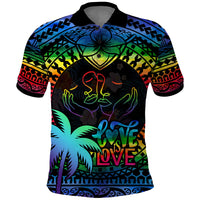 Fiji LGBT Polo Shirt Love Is Love Tapa Pattern Rainbow Water Color LT9 Black - Polynesian Pride