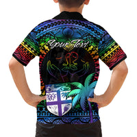 Personalised Fiji LGBT Kid Hawaiian Shirt Love Is Love Tapa Pattern Rainbow Water Color LT9 - Polynesian Pride